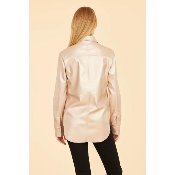 Dolce Cabo Vegan Leather Button Up Shirt 75064 Pale Metallic Gold Large L NEW - Picture 4 of 5
